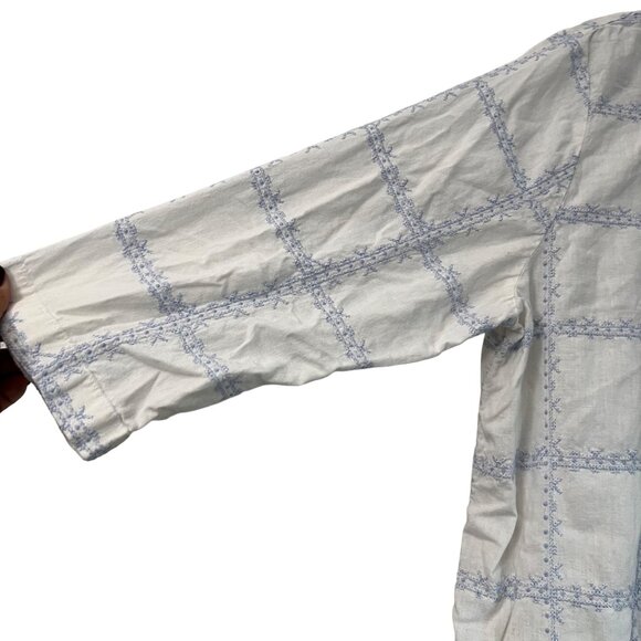 J Jill White Blue Embroidered Linen Blend Coastal Cottagecore Blouse Womens Sz L - Picture 3 of 5